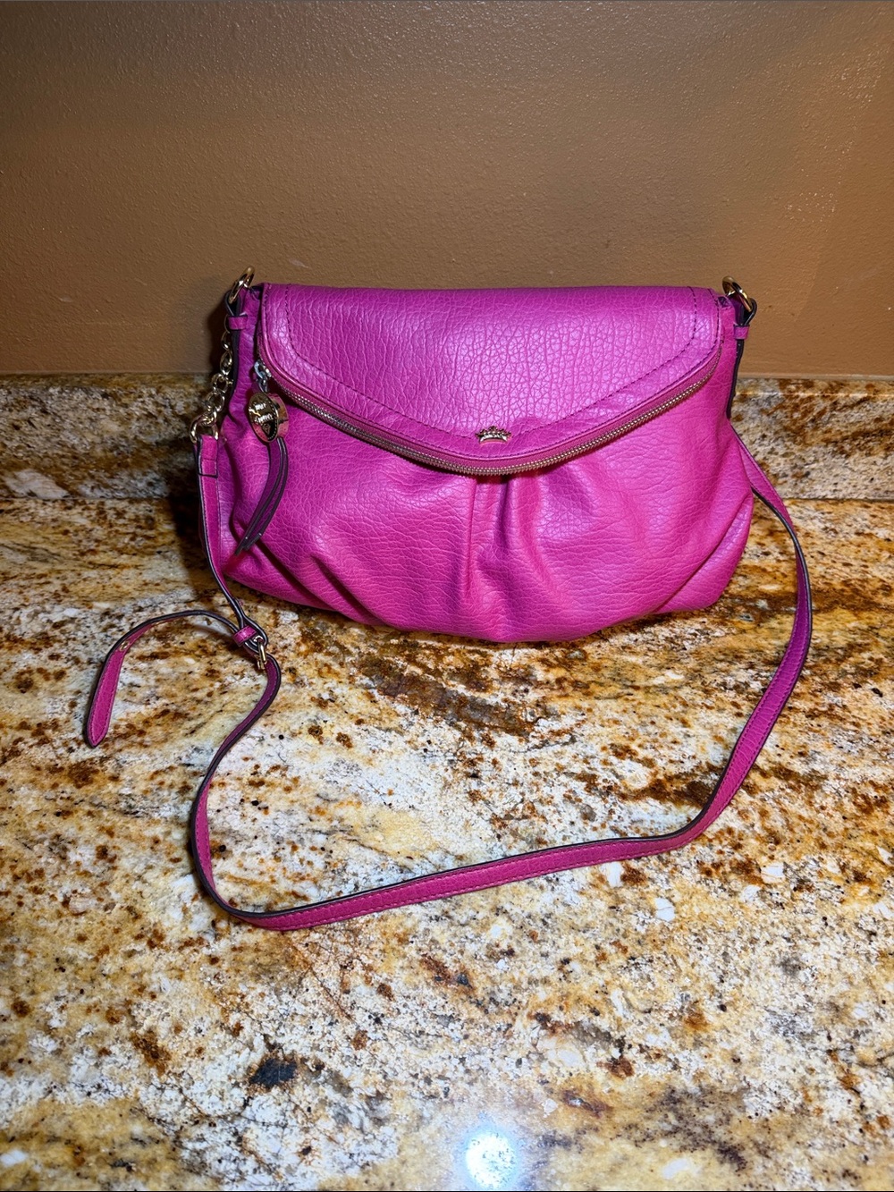 Juicy Couture Fuchsia Pebbled Leather Crossbody with Gold Accents